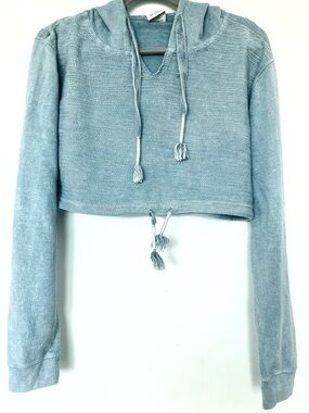 Ragwear Women’s Small Light Blue Cropped Hoodie NWOT Tassel Drawstring